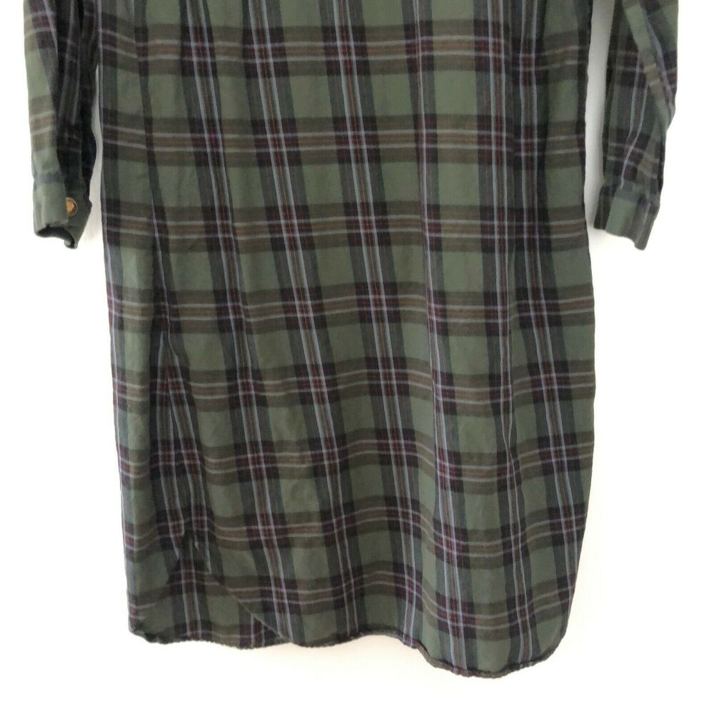 Zara Womens 3/4 Sleeve Button Front Collared Plaid Dress Green S Small - Picture 6 of 9